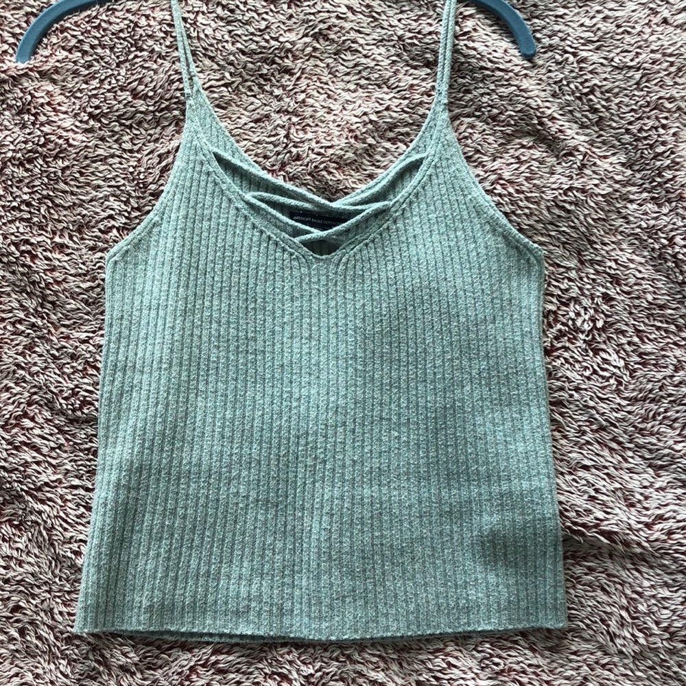 Grey Knit Tank Top with Cross Detailing